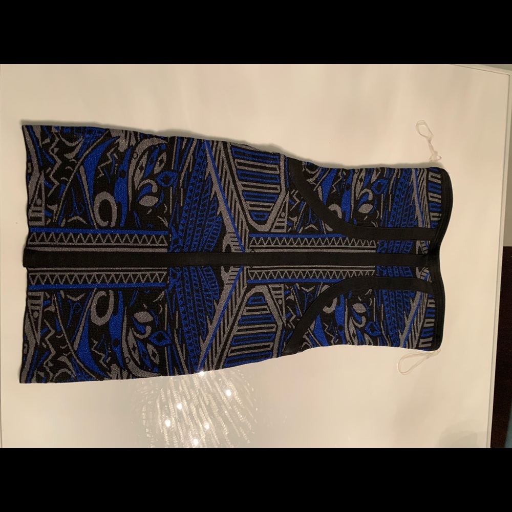 Blue printed bandage mini dress